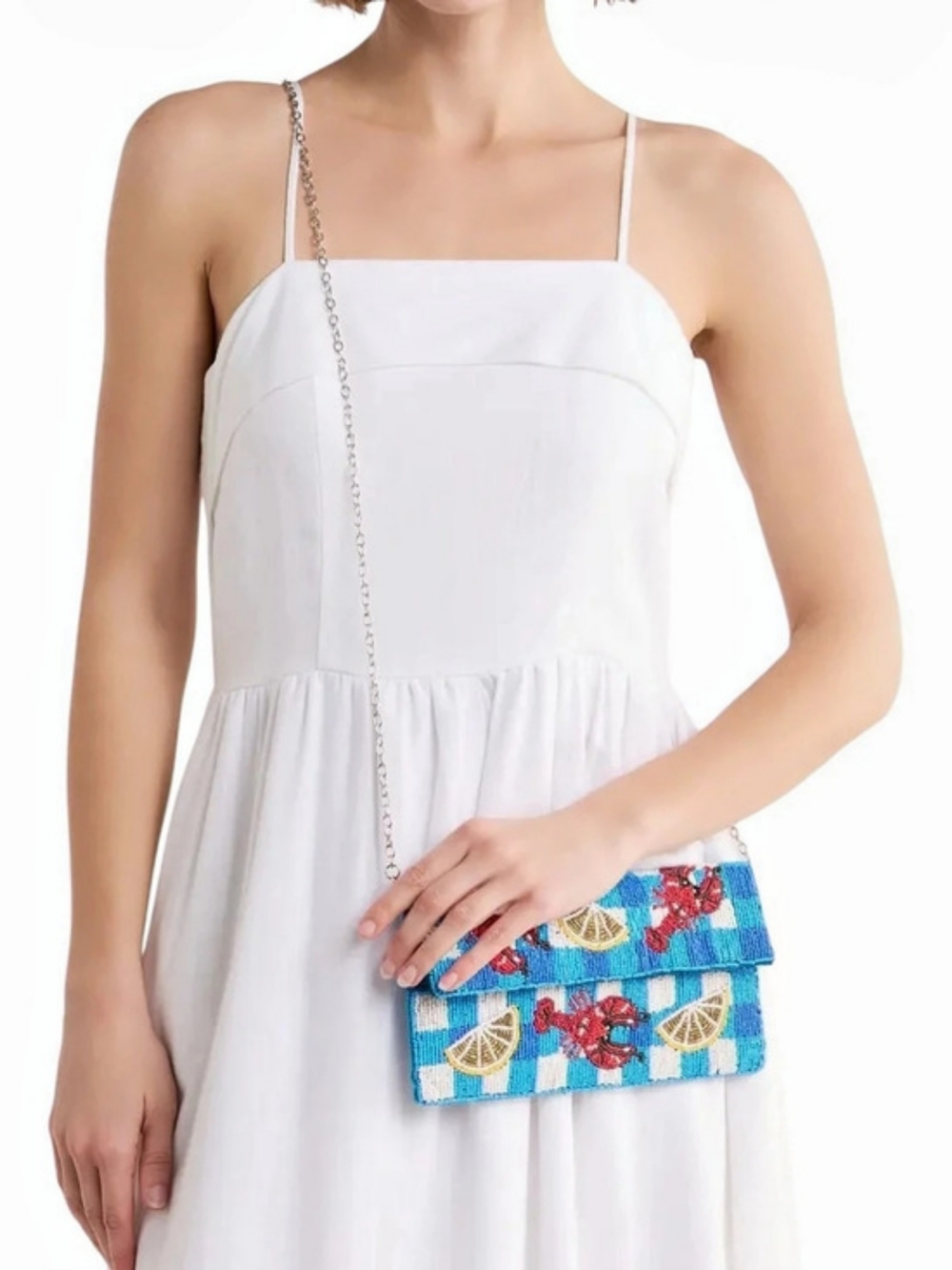 Sol Mer Beaded Lobster Gingham Crossbody Clutch Bag